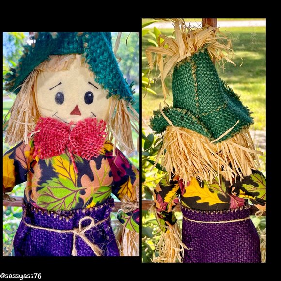 ▪️VTG▪️Three HANDCRAFTED 18.5" & 12.5" Straw Textile & Wood SCARECROW Figures - Picture 3 of 15